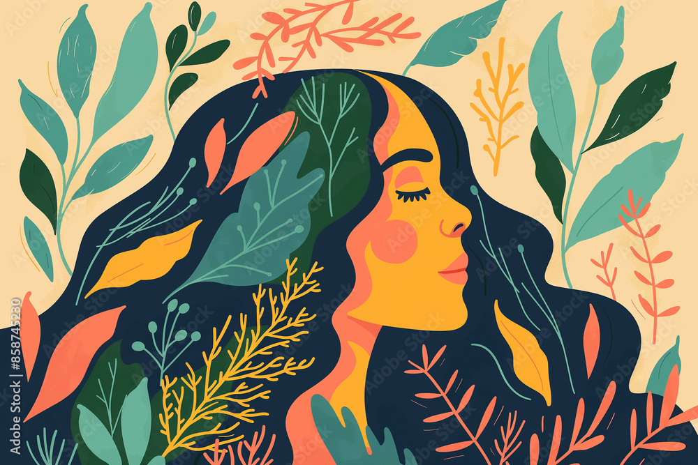 A Portrait of Serene Contemplation Amidst a Flourishing Nature for World Mental Health Day. A Portrait of Serene Contemplation Amidst a Flourishing Nature for World Mental Health Day.