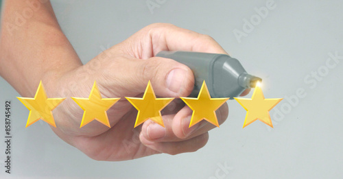 Rise on increasing five stars in human hand