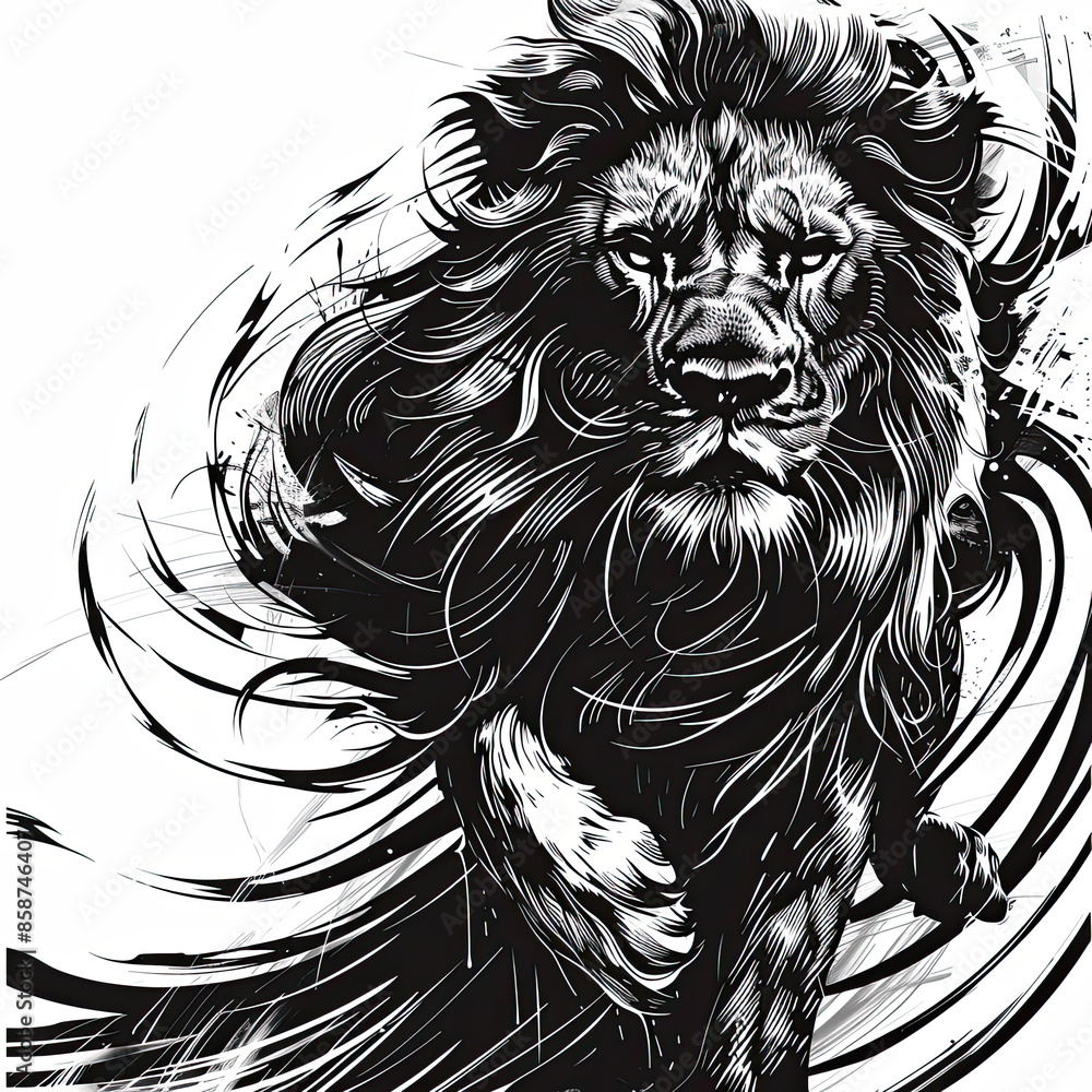 Obraz premium A black and white drawing of a lion
