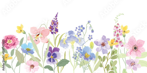 watercolor arrangements with small flower. Botanical illustration minimal style.