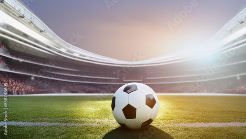 Soccer ball on freshly green field commercial photo photo