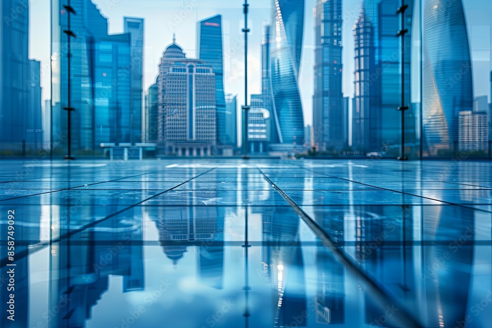 Modern city skyline with skyscrappers and reflection created with Generative AI Modern city skyline with skyscrappers and reflection created with Generative AI