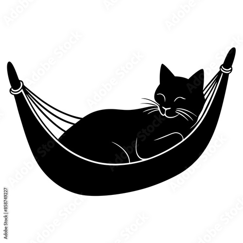 A cat lying in a hammock vector silhouette illustration