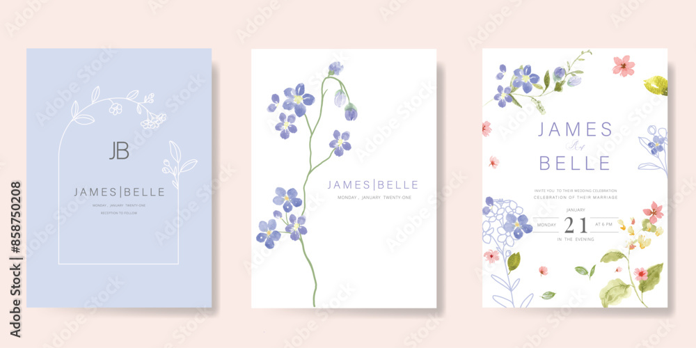 sweet elegant pink botanical Wedding Invitation, floral invite thank you, rsvp modern card Design in leaf and flower water color texture decorative Vector elegant rustic template sweet elegant pink botanical Wedding Invitation, floral invite thank you, rsvp modern card Design in leaf and flower water color texture decorative Vector elegant rustic template