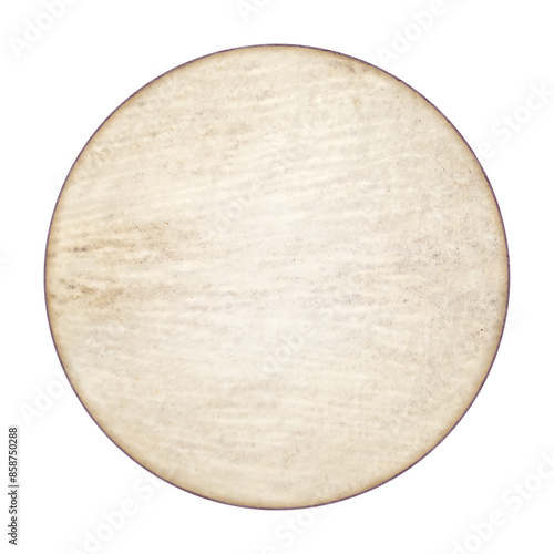 The front of the drum skin or The surface of animal skin from which drum texture isolated on white background