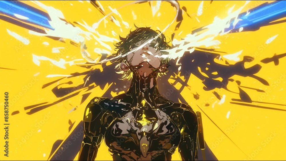 Anime Goddess Posing with Beams of Light Bright Background Anime Goddess Posing with Beams of Light Bright Background