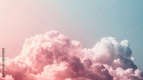 Serene fluffy cloud set against a light pink background, gentle and soft tones, tranquil and peaceful vibe photo