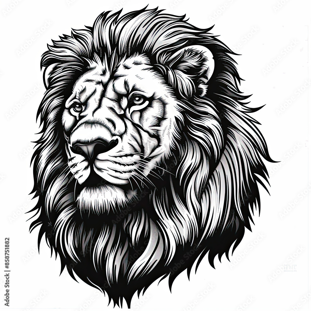 A black and white drawing of a lion A black and white drawing of a lion