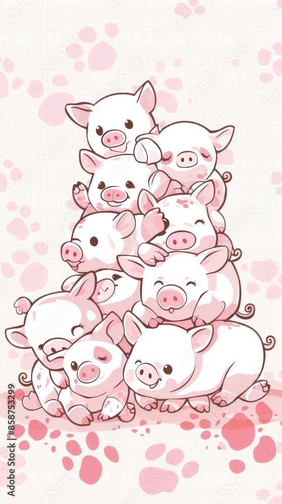 Pile of Cute Piglets on Pink Background Pile of Cute Piglets on Pink Background