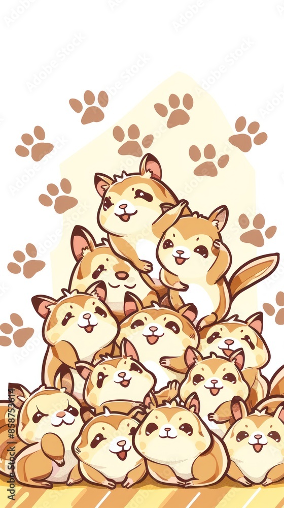 Cute Cartoon Squirrel Family with Paw Prints Cute Cartoon Squirrel Family with Paw Prints