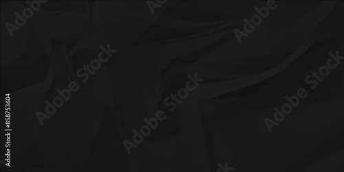 Dark black crumpled paper wrinkled background, Black empty leaf of crumpled paper texture background. Vector illustration.