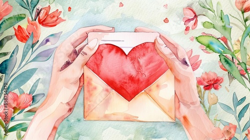 A teacher being awarded Teacher of the Year and finding an unexpected love letter, birdseye view, watercolor, romantic