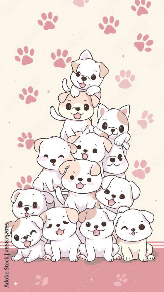 A Pile of Adorable Cartoon Puppies A Pile of Adorable Cartoon Puppies