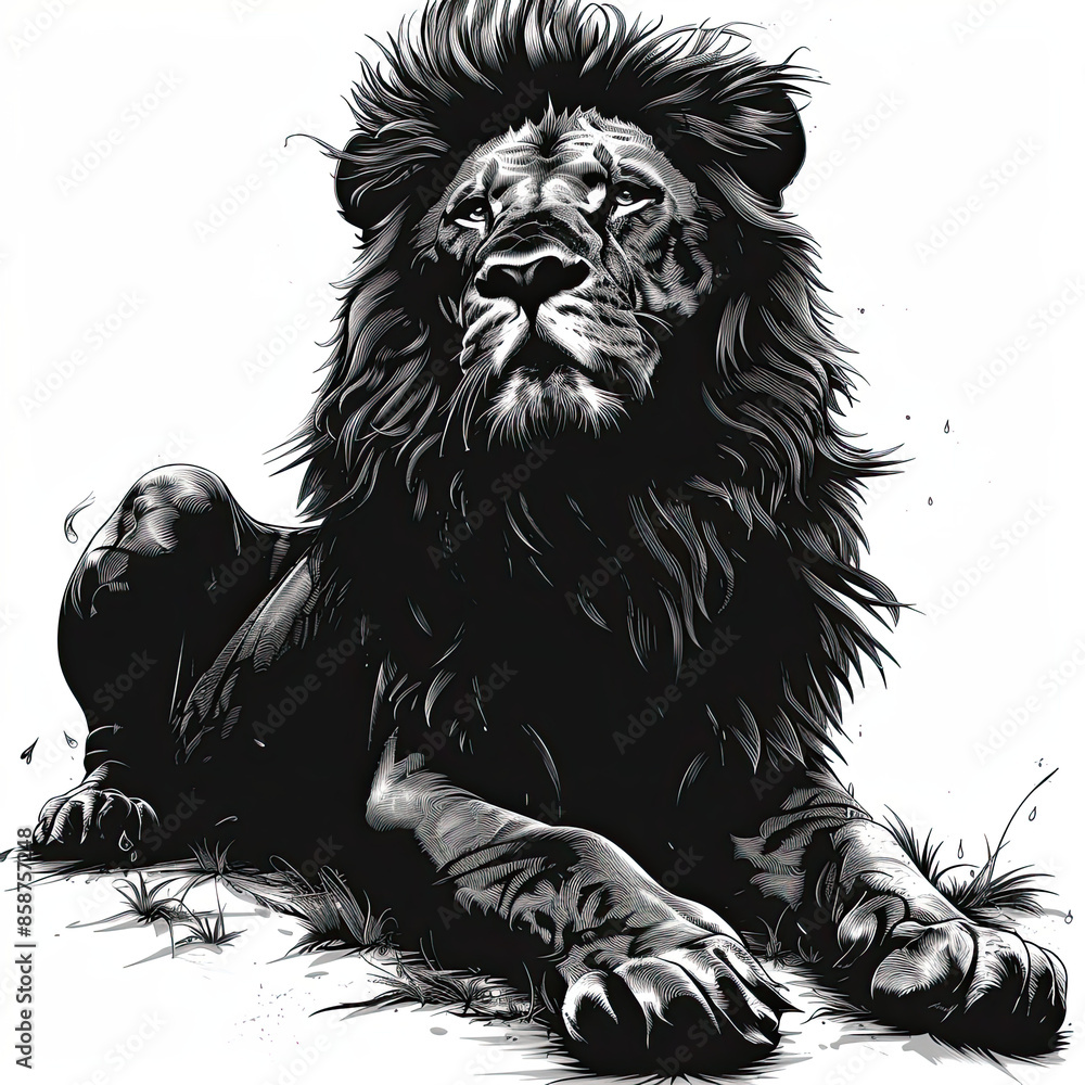 Obraz premium A black and white drawing of a lion