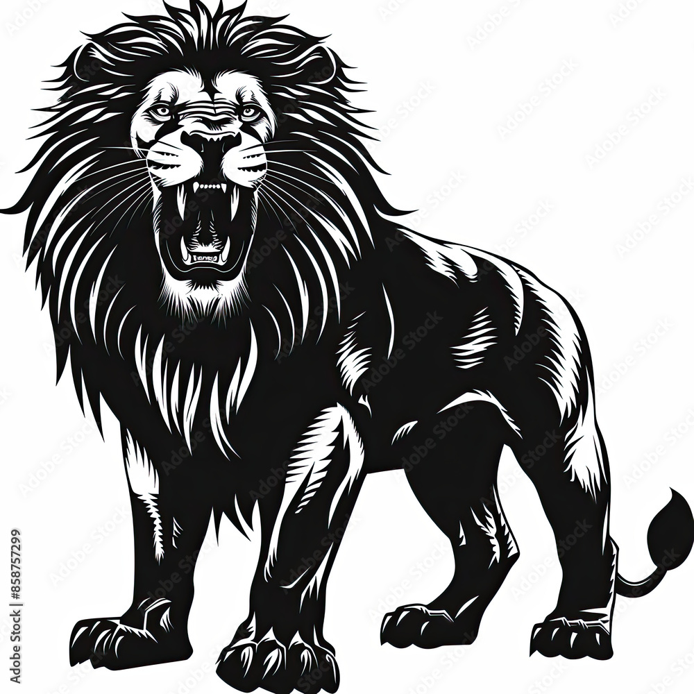 Obraz premium A black and white drawing of a lion