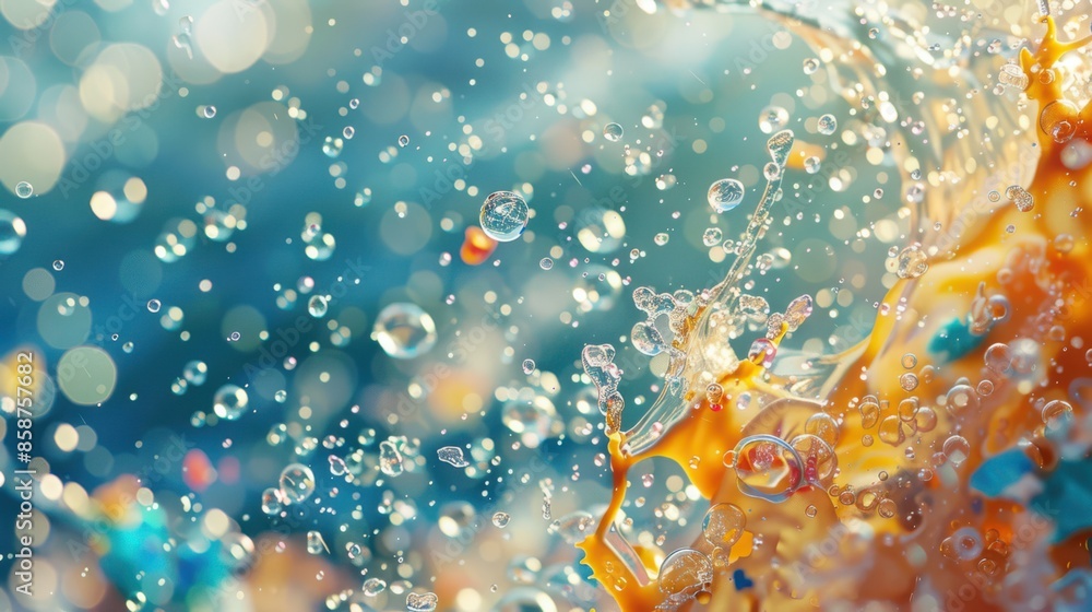 A splash of water with many small droplets in the air A splash of water with many small droplets in the air