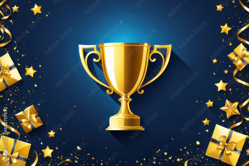 Golden Trophy with Confetti and Gift Boxes Golden Trophy with Confetti and Gift Boxes