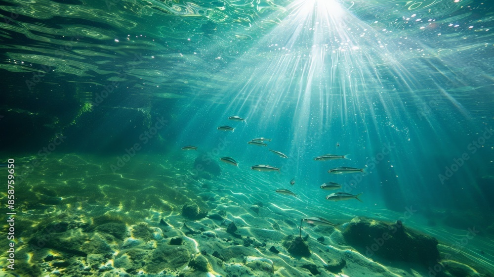 Explore the depths of a crystal-clear lake, where fish dart through the water and sunlight dances on the surface like a thousand diamonds. Explore the depths of a crystal-clear lake, where fish dart through the water and sunlight dances on the surface like a thousand diamonds.