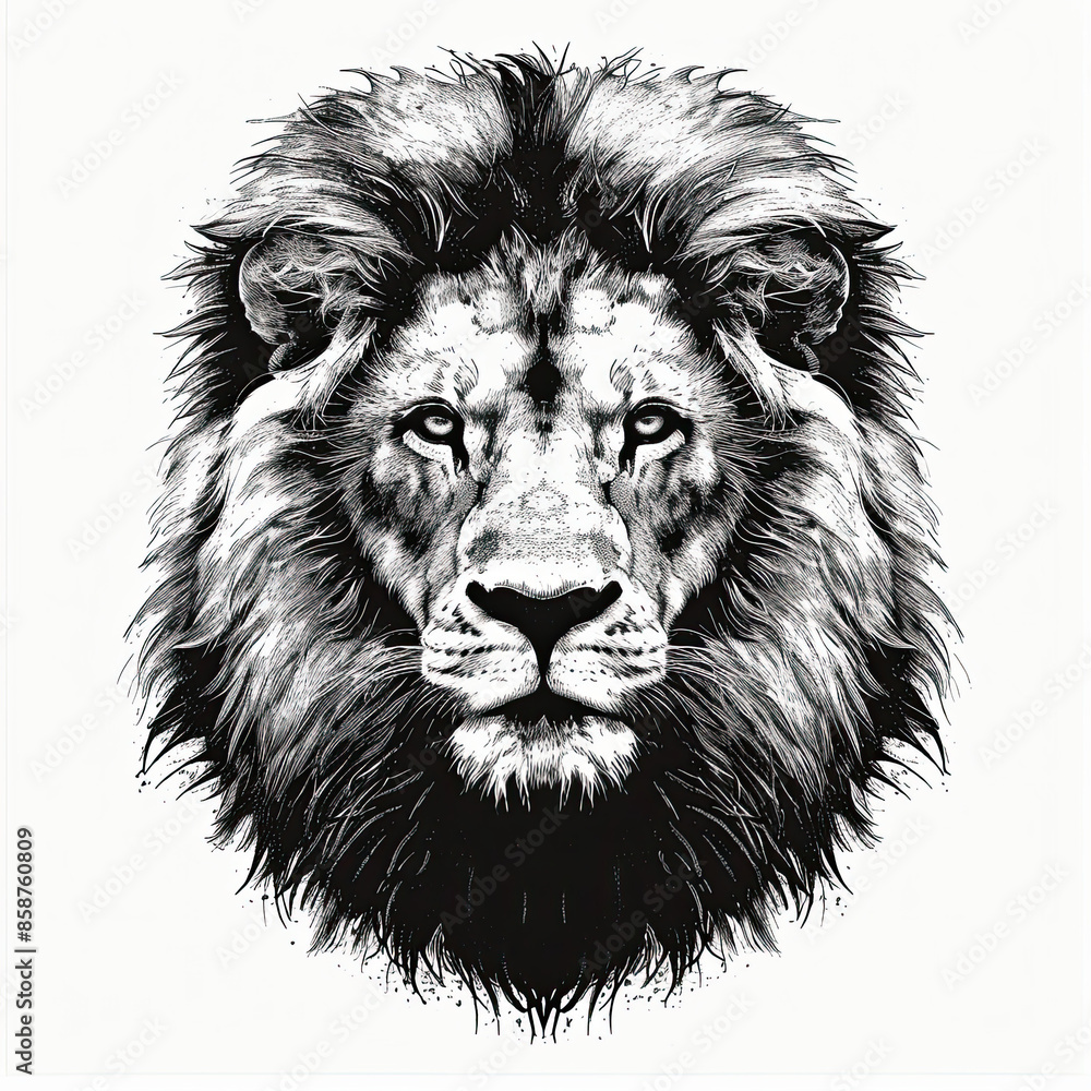 A black and white drawing of a lion A black and white drawing of a lion