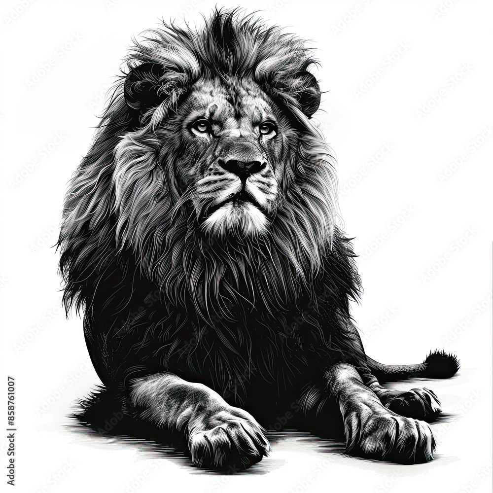 A black and white drawing of a lion A black and white drawing of a lion
