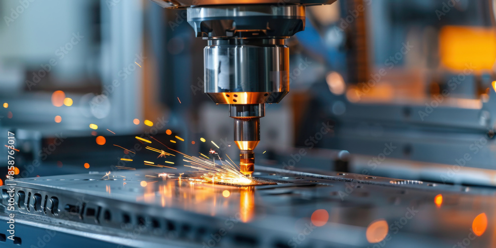 Close-up of a CNC machine tool operating with sparks flying, depicting precision engineering and industrial manufacturing. Close-up of a CNC machine tool operating with sparks flying, depicting precision engineering and industrial manufacturing.