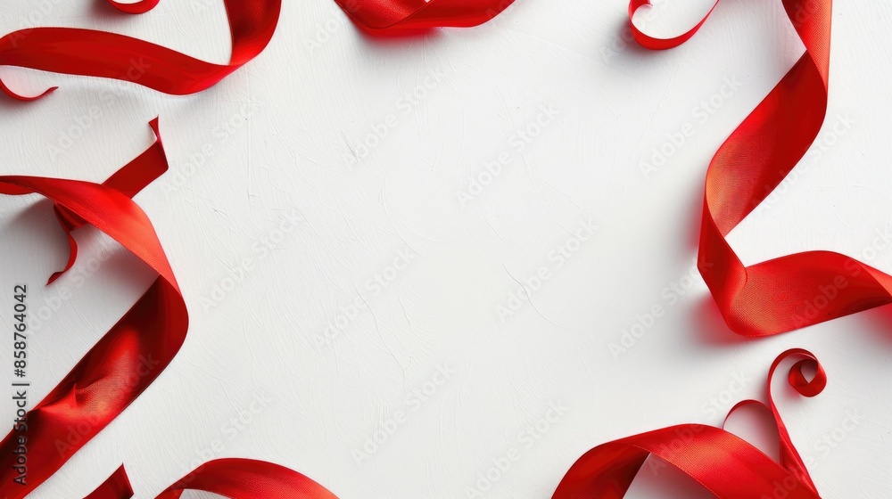 White Background with Red Ribbon Frame and Space for Text White Background with Red Ribbon Frame and Space for Text
