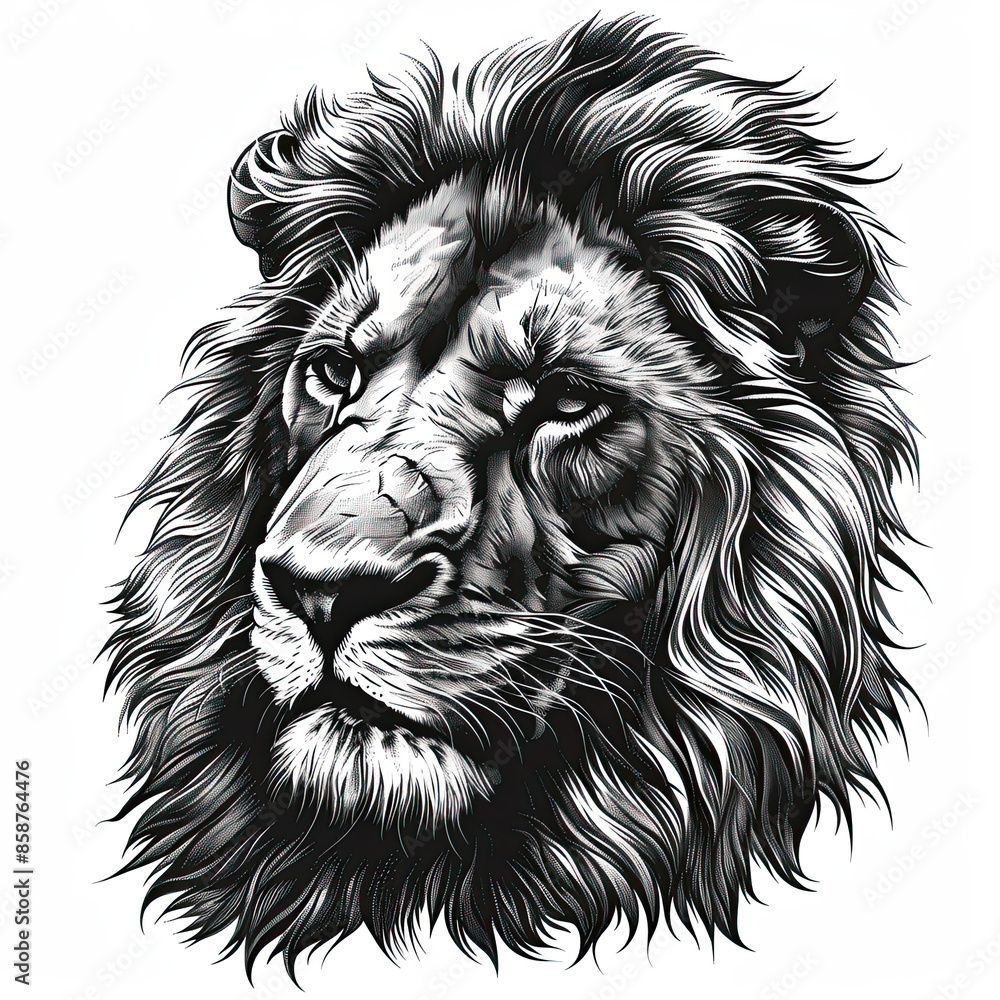 A black and white drawing of a lion A black and white drawing of a lion