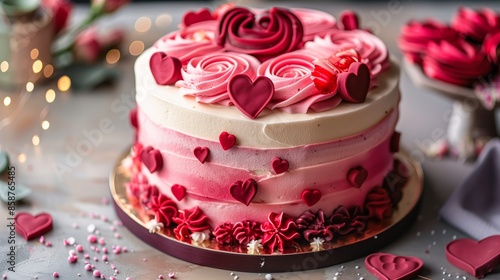 St. Valentines day cake with red and pink cream