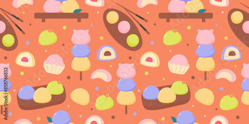 Seamless pattern with japanese mochi desserts