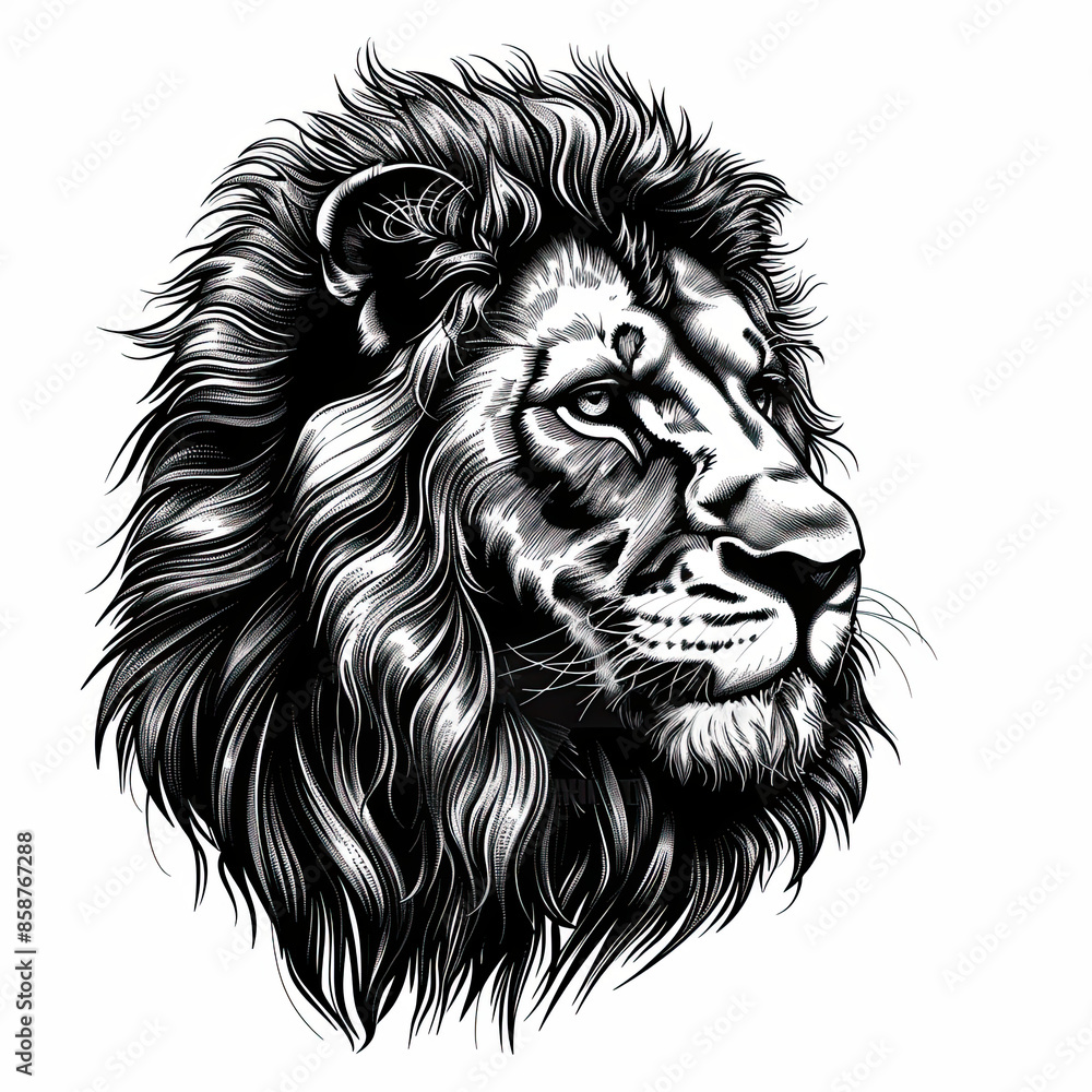A black and white drawing of a lion A black and white drawing of a lion
