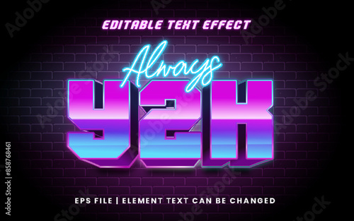 editable text effect with 3d y2k style and neon glow effect on brick wall