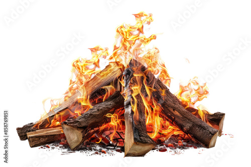 A vibrant bonfire with burning logs and bright flames, perfect for outdoor scenes, camping, and cozy fireside moments.