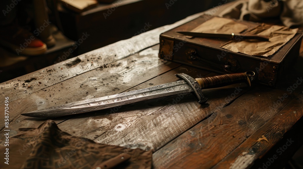 Antique blade placed on table