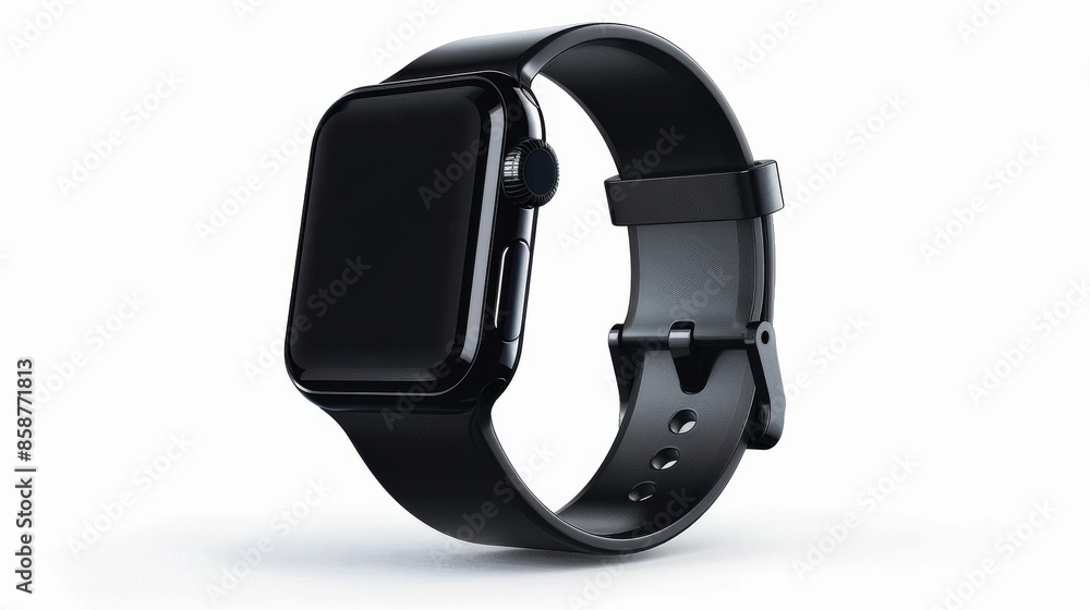 Smart Watch with Black Strap on White Background Smart Watch with Black Strap on White Background