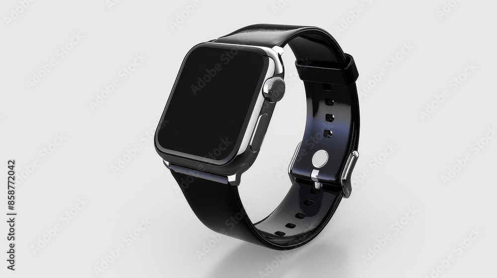 Smart Watch with Black Strap on White Background Smart Watch with Black Strap on White Background