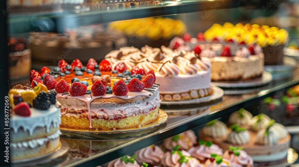Assortment of Cakes Displayed in a Bakery Showcase Assortment of Cakes Displayed in a Bakery Showcase