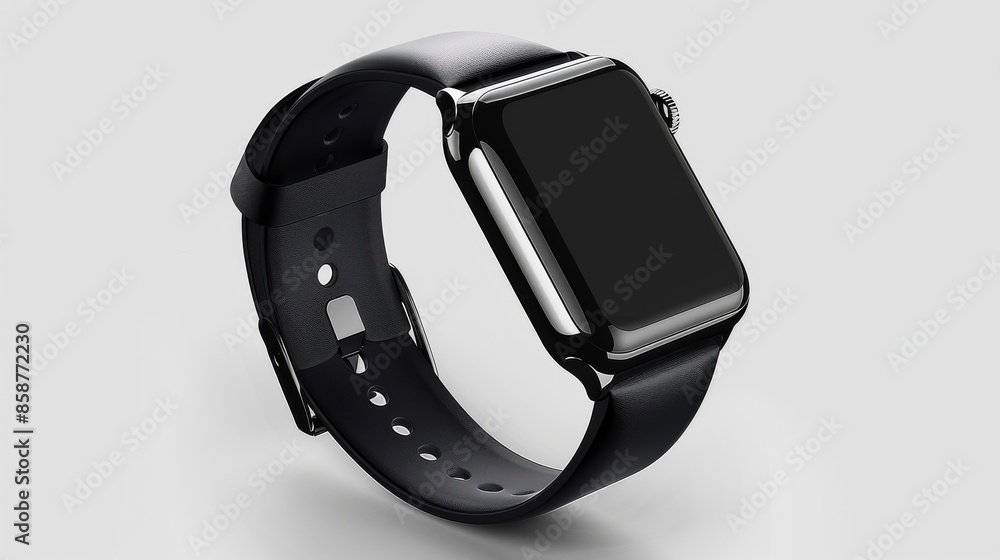 Smart Watch with Black Strap on White Background Smart Watch with Black Strap on White Background