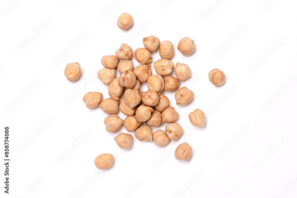 Group of dried raw chickpea isolated on white background. Top view, flat lay. Group of dried raw chickpea isolated on white background. Top view, flat lay.