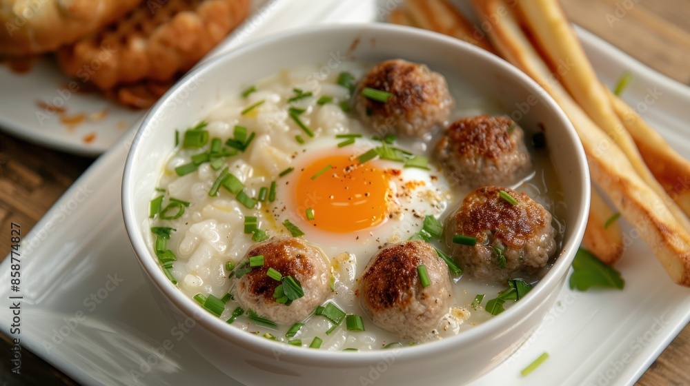 Savory Rice Soup with Meatballs and a Poached Egg Savory Rice Soup with Meatballs and a Poached Egg