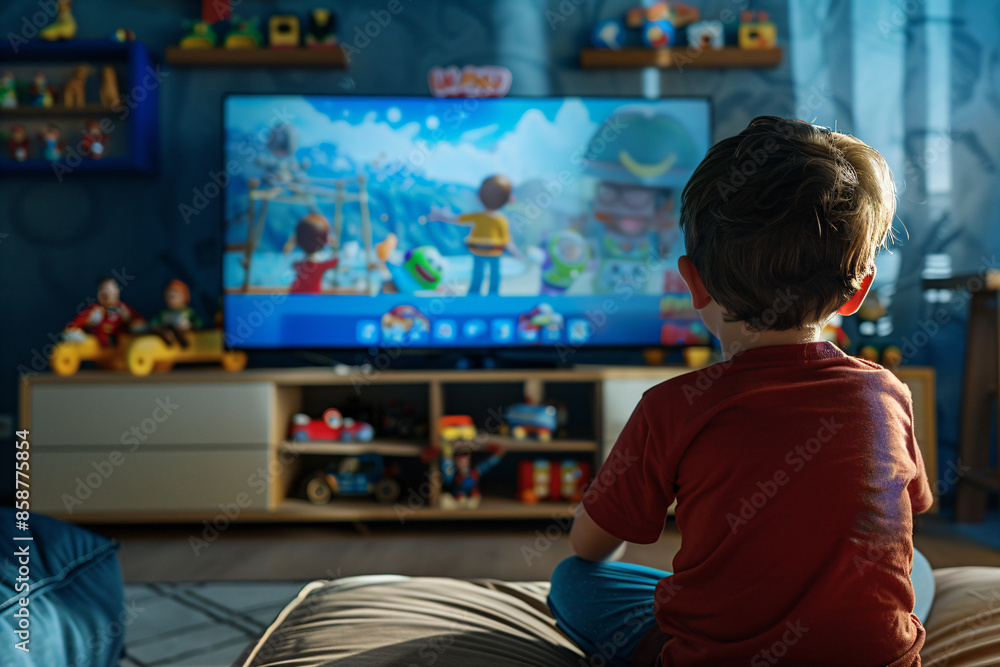 a young boy sitting on a bean bag watching a video game a young boy sitting on a bean bag watching a video game