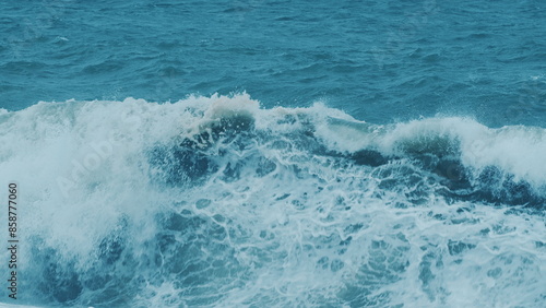 Sea Water Splashing And Spraying On Camera. Powerful Stormy Sea Waves. Marine Storm In Ocean Beach.