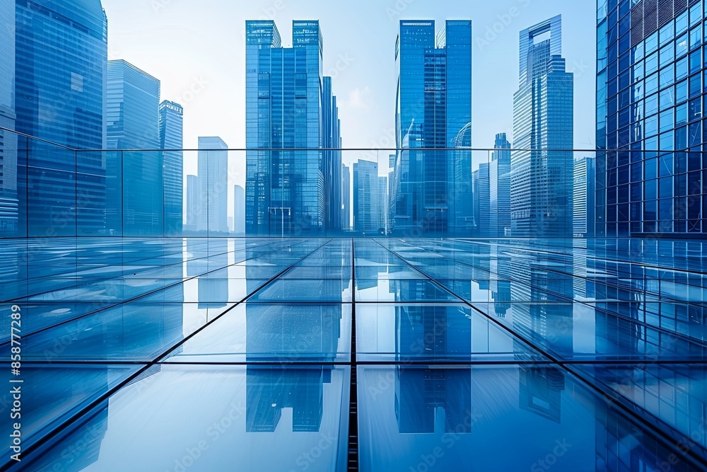 Modern city skyline with skyscrappers and reflection created with Generative AI Modern city skyline with skyscrappers and reflection created with Generative AI