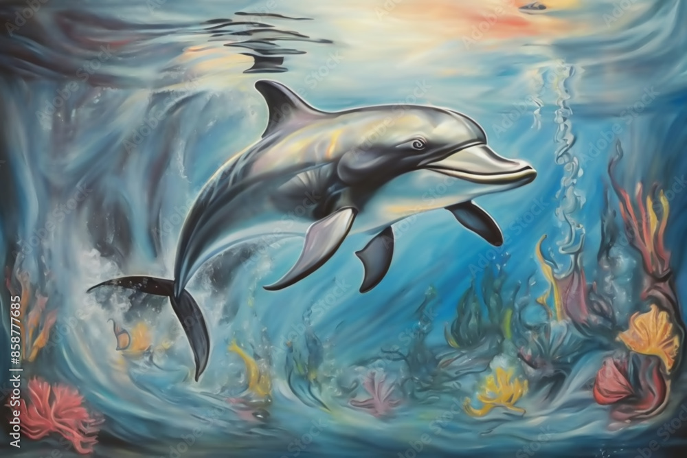 Obraz premium A painting of a dolphin using pastel tone color.