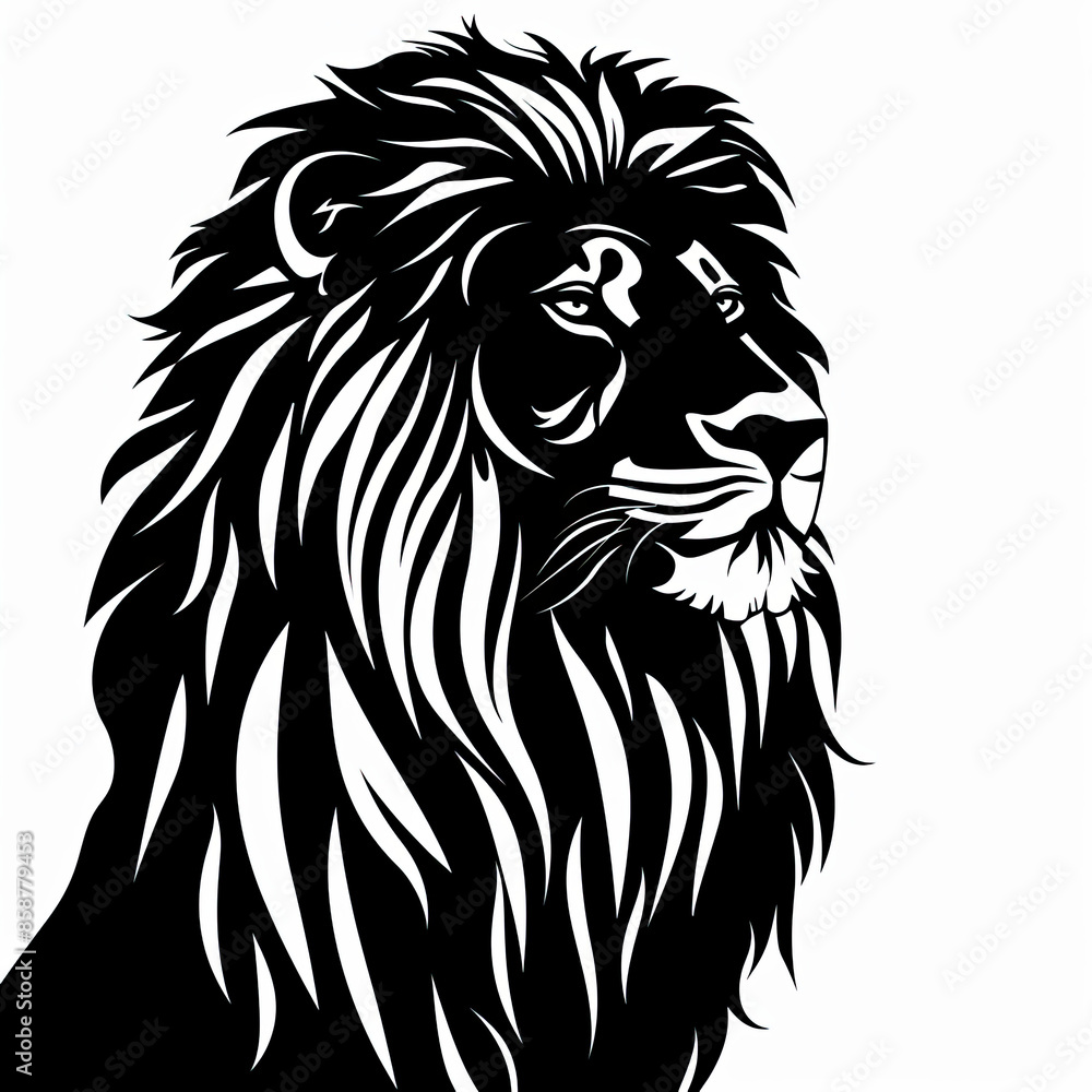 A black and white drawing of a lion A black and white drawing of a lion