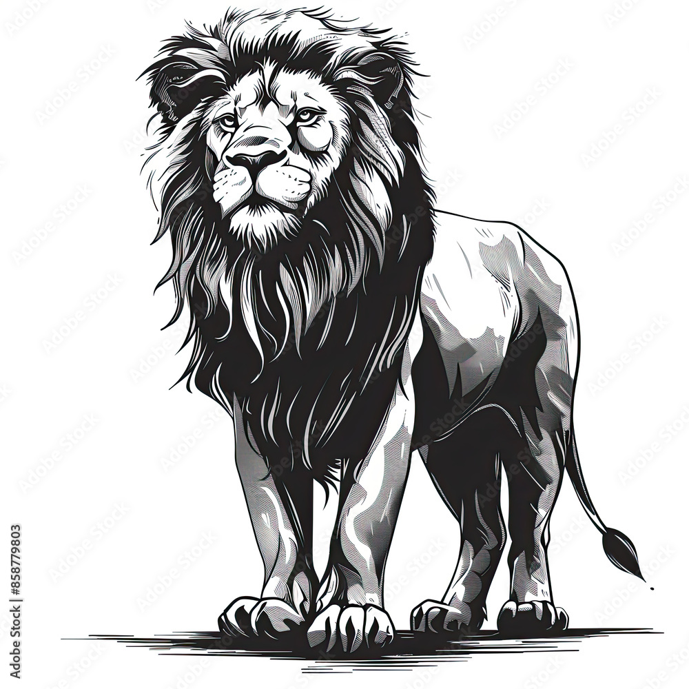 Obraz premium A black and white drawing of a lion