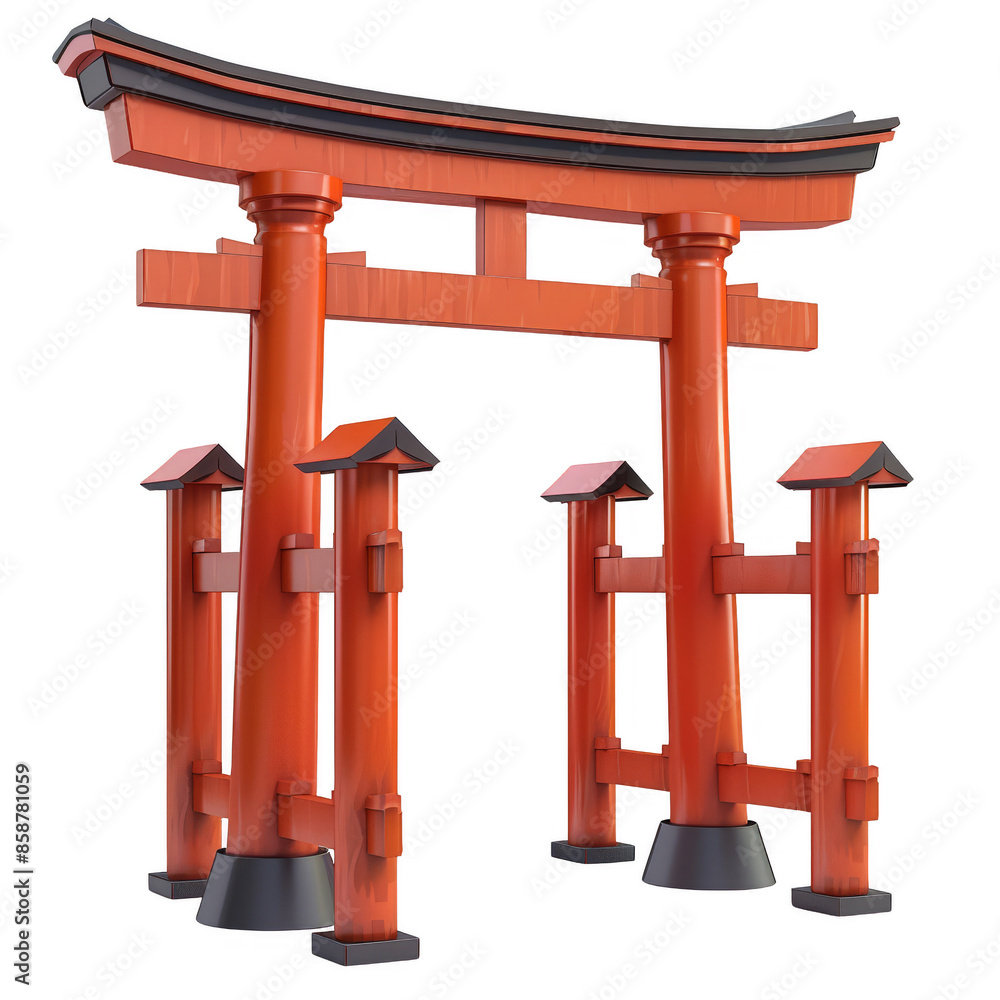 3d Shinto Torii gate isolated on the white background