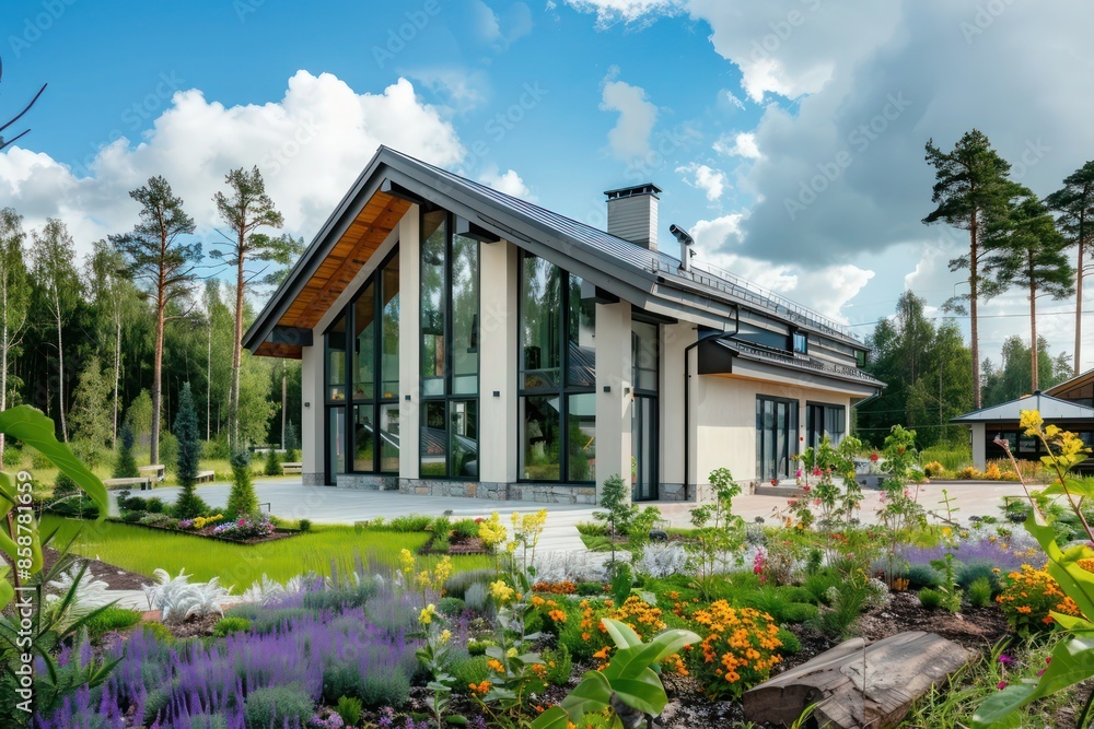 View of Modern Scandinavian Style House: Two-Story, Aerated Concrete Blocks ...