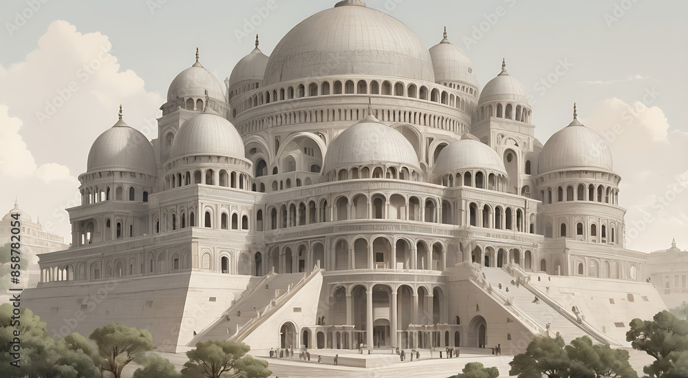 Obraz premium Detailed illustrations of architectural marvels from around the world, emphasizing their unique designs and historical significance