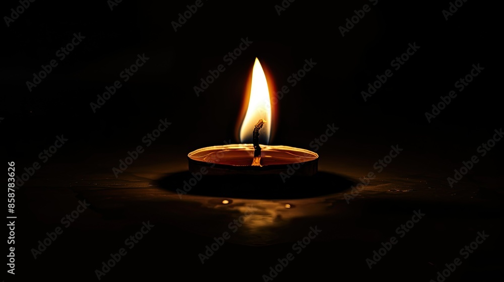 Photograph of a single candle flame dancing in the darkness, casting flickering shadows Photograph of a single candle flame dancing in the darkness, casting flickering shadows