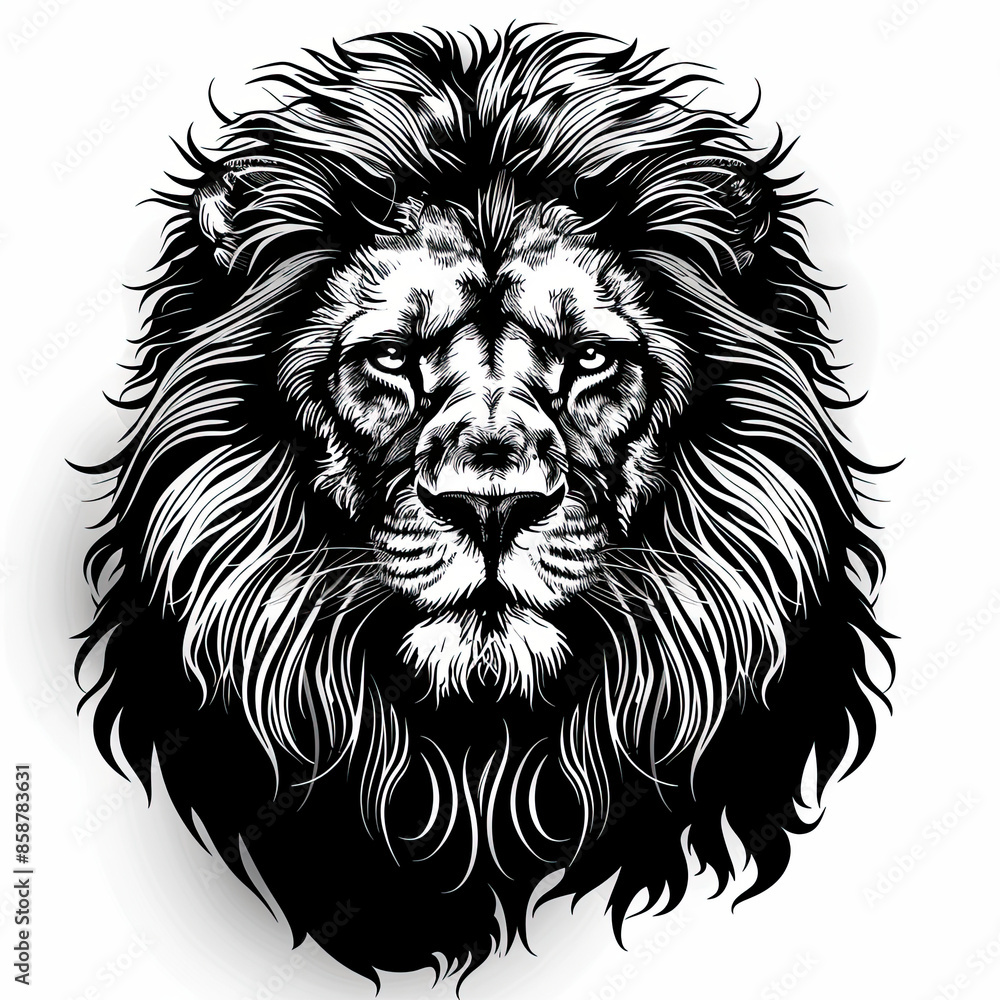 A black and white drawing of a lion A black and white drawing of a lion